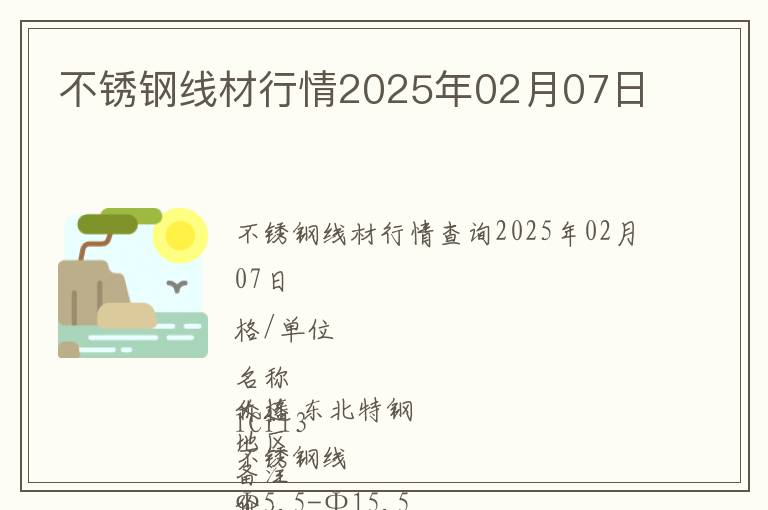 不銹鋼線材行情2025年02月07日