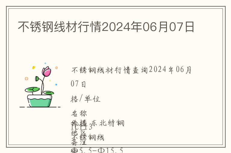 不銹鋼線材行情2024年06月07日