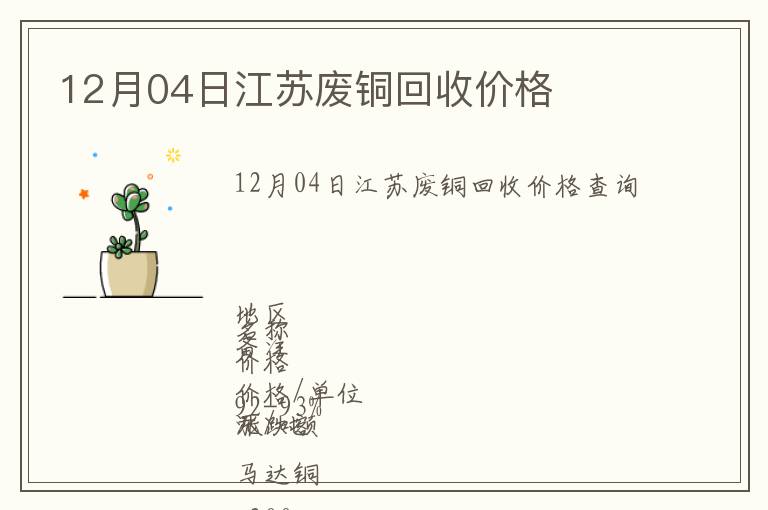 12月04日江蘇廢銅回收價(jià)格