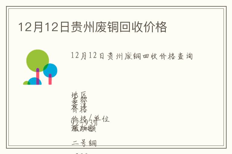 12月12日貴州廢銅回收價(jià)格