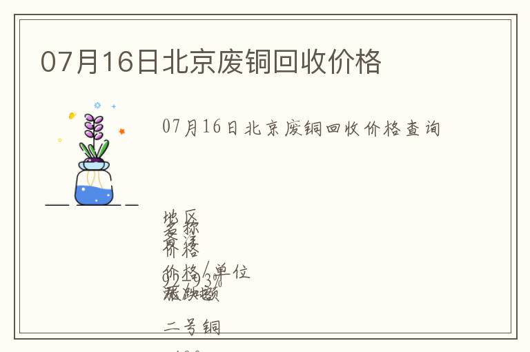 07月16日北京廢銅回收價(jià)格