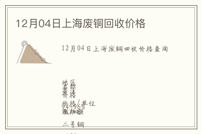 12月04日上海廢銅回收價(jià)格