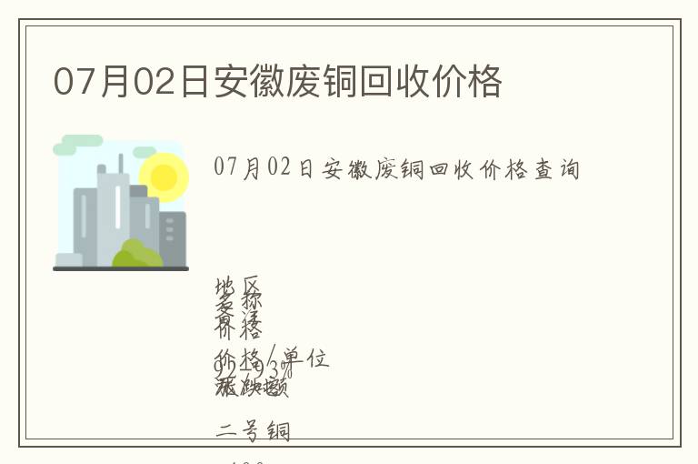 07月02日安徽廢銅回收價格