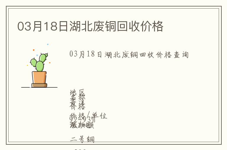 03月18日湖北廢銅回收價格