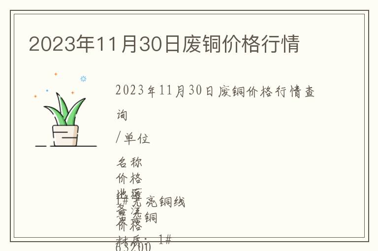 2023年11月30日廢銅價格行情