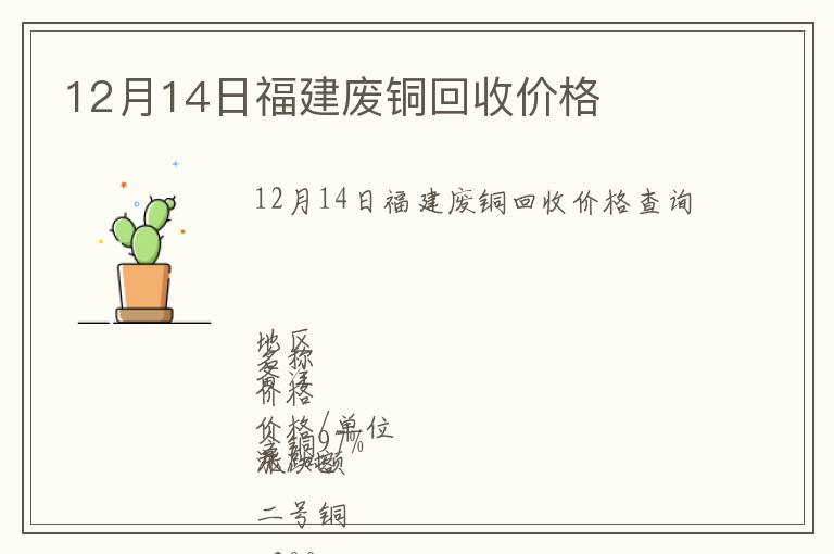 12月14日福建廢銅回收價(jià)格