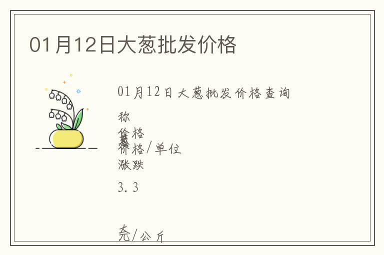 01月12日大蔥批發(fā)價(jià)格