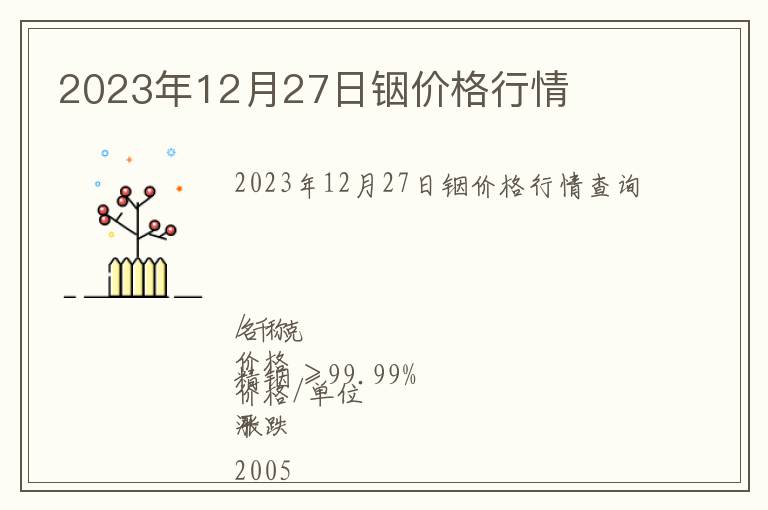 2023年12月27日銦價(jià)格行情