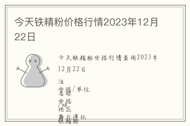 今天鐵精粉價格行情2023年12月22日