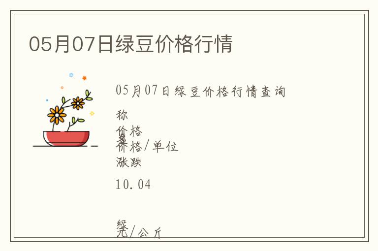 05月07日綠豆價格行情