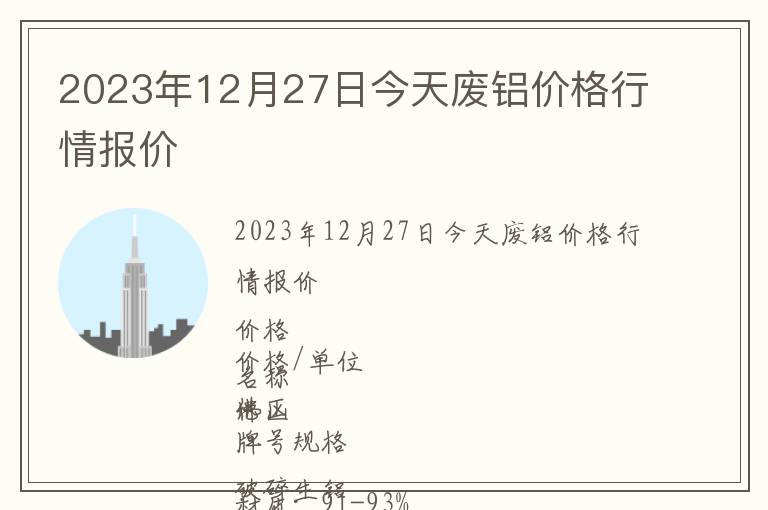 2023年12月27日今天廢鋁價格行情報價