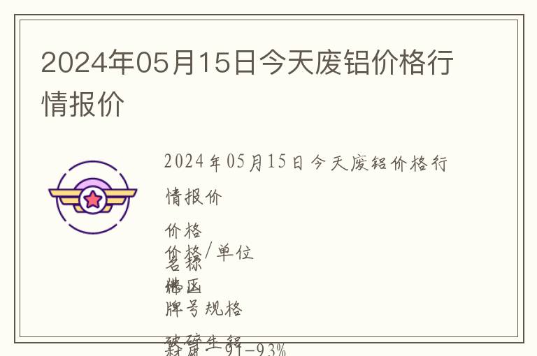 2024年05月15日今天廢鋁價(jià)格行情報(bào)價(jià)