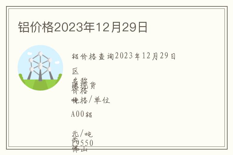 鋁價格2023年12月29日