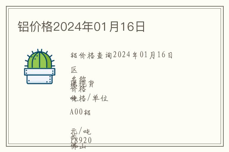 鋁價(jià)格2024年01月16日