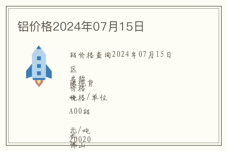 鋁價格2024年07月15日