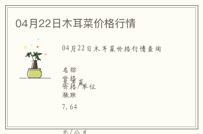04月22日木耳菜價格行情