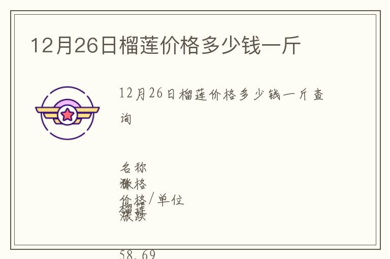 12月26日榴蓮價(jià)格多少錢一斤