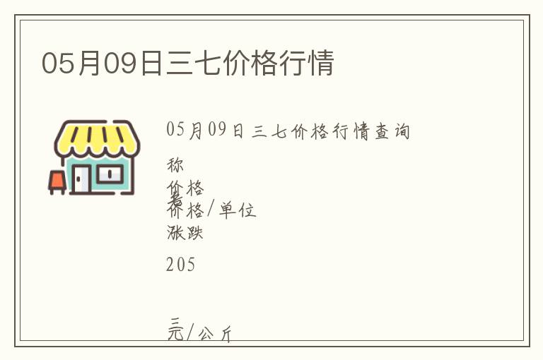 05月09日三七價格行情