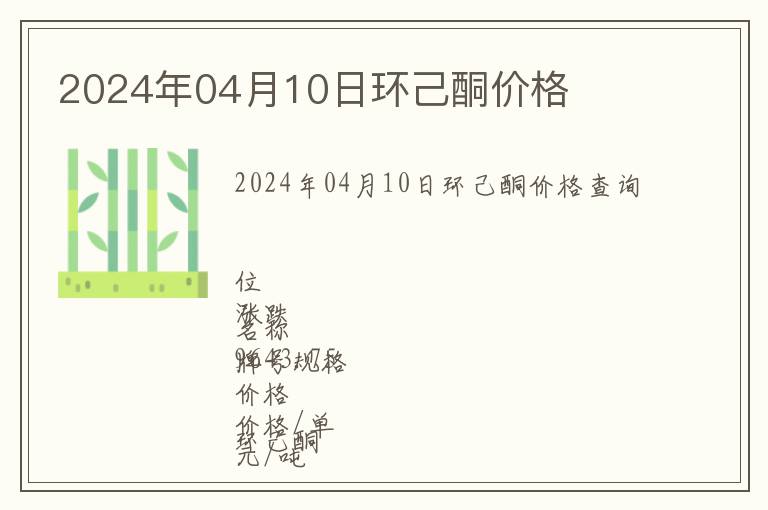 2024年04月10日環(huán)己酮價(jià)格