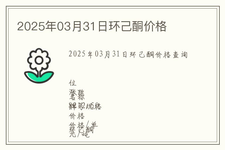 2025年03月31日環己酮價格