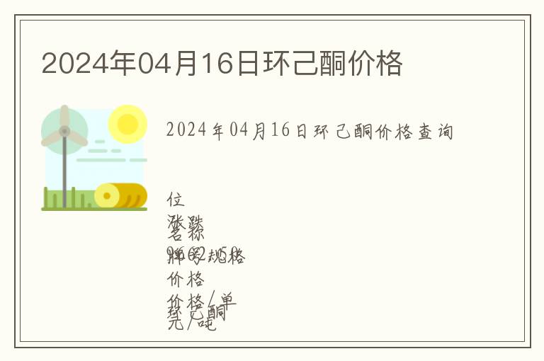2024年04月16日環己酮價格