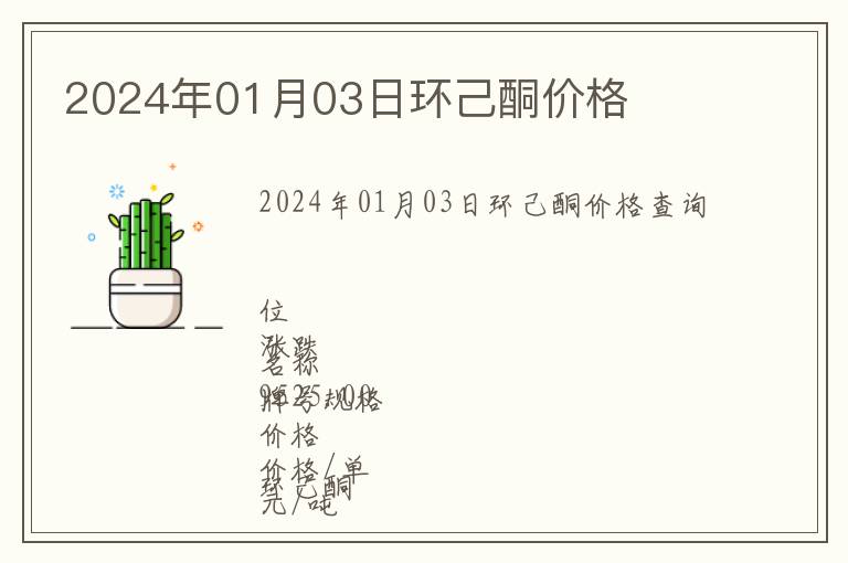 2024年01月03日環(huán)己酮價格