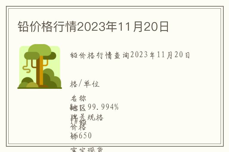 鉛價格行情2023年11月20日