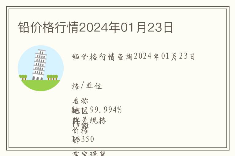 鉛價(jià)格行情2024年01月23日