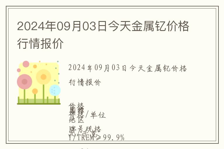 2024年09月03日今天金屬釔價格行情報價