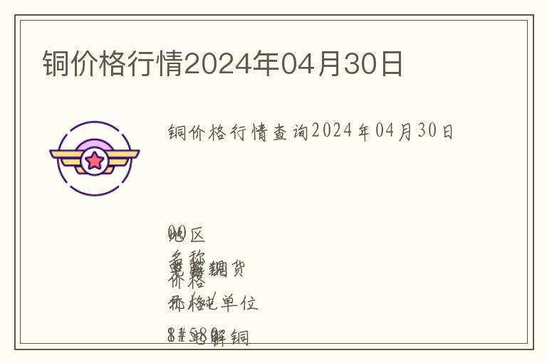 銅價格行情2024年04月30日