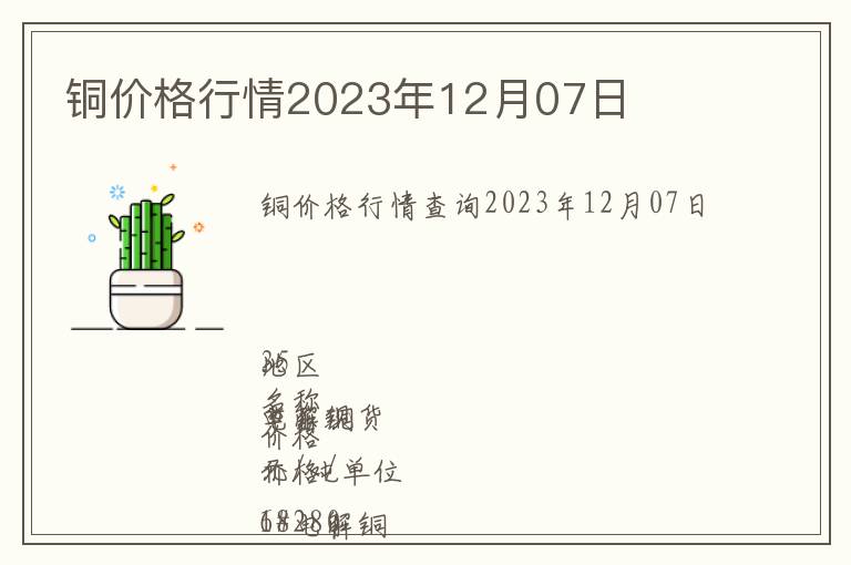 銅價(jià)格行情2023年12月07日