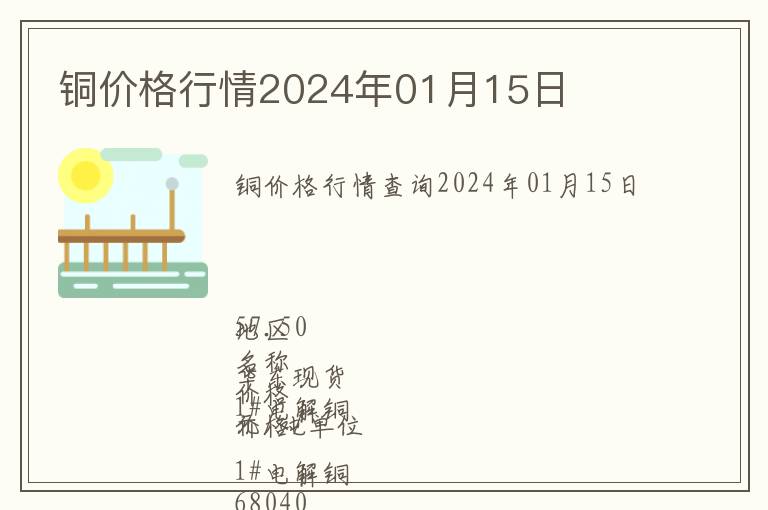 銅價格行情2024年01月15日