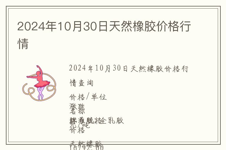 2024年10月30日天然橡膠價格行情