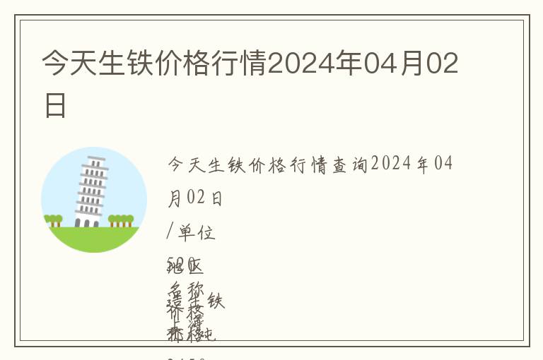 今天生鐵價格行情2024年04月02日