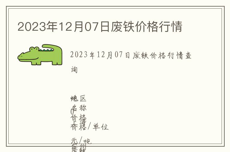 2023年12月07日廢鐵價(jià)格行情