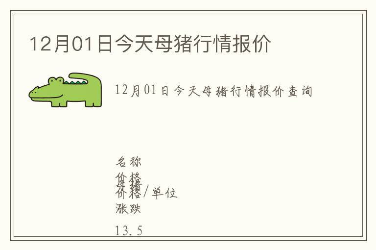 12月01日今天母豬行情報價