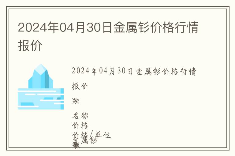 2024年04月30日金屬釤價格行情報價
