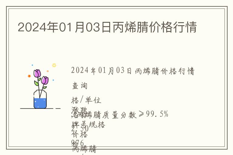 2024年01月03日丙烯腈價格行情