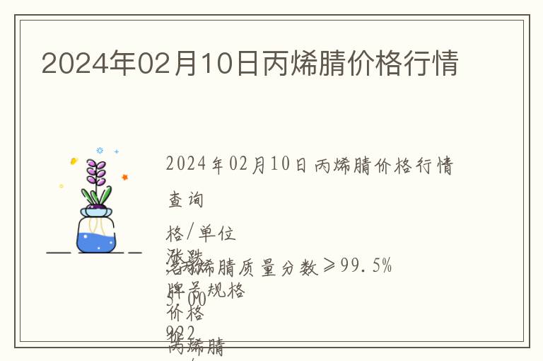 2024年02月10日丙烯腈價格行情