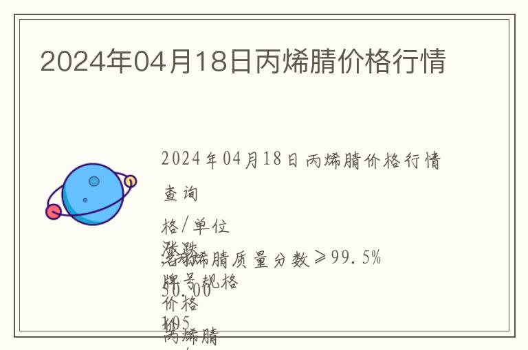 2024年04月18日丙烯腈價格行情