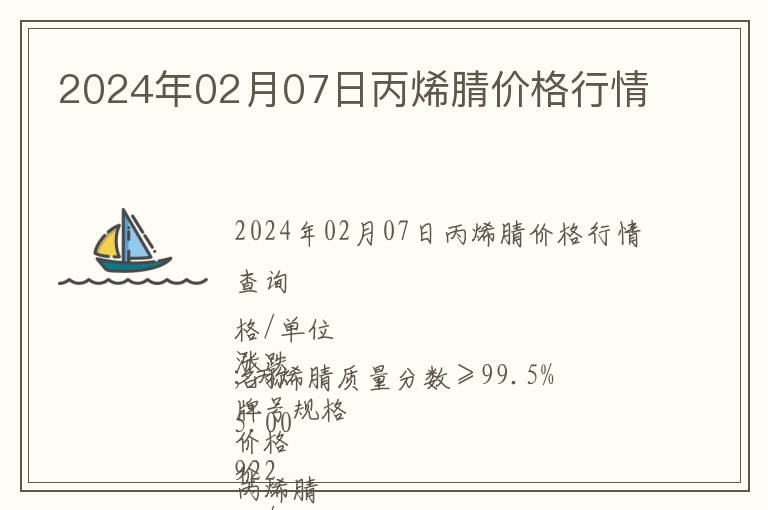 2024年02月07日丙烯腈價格行情