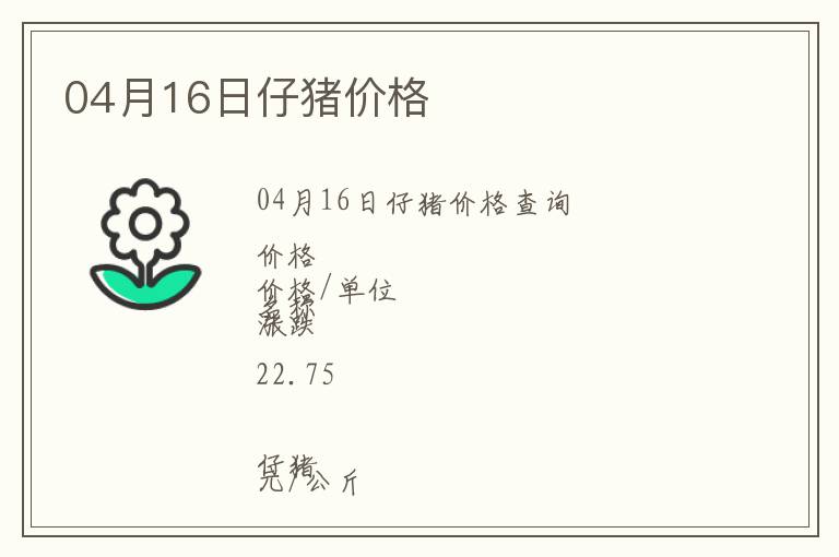 04月16日仔豬價(jià)格
