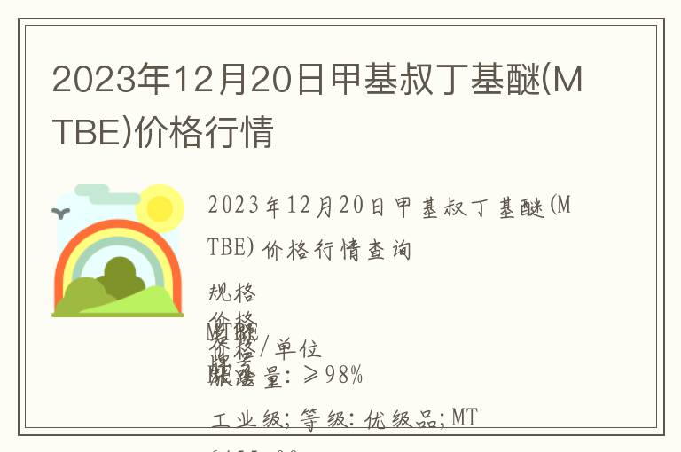 2023年12月20日甲基叔丁基醚(MTBE)價(jià)格行情