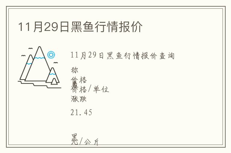 11月29日黑魚行情報價