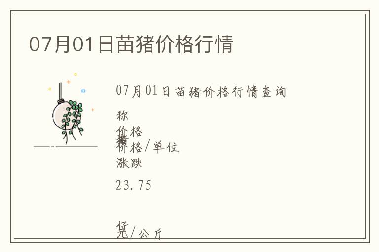 07月01日苗豬價格行情