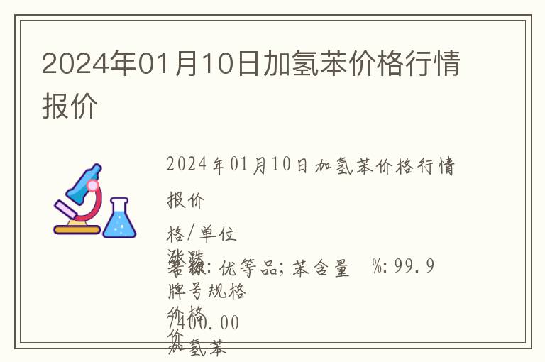 2024年01月10日加氫苯價格行情報價