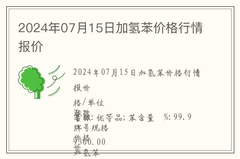 2024年07月15日加氫苯價格行情報價
