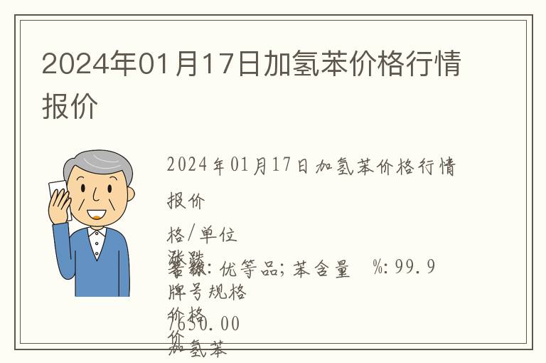 2024年01月17日加氫苯價格行情報價