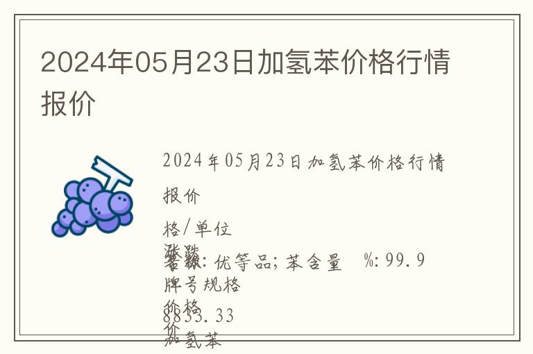 2024年05月23日加氫苯價(jià)格行情報(bào)價(jià)