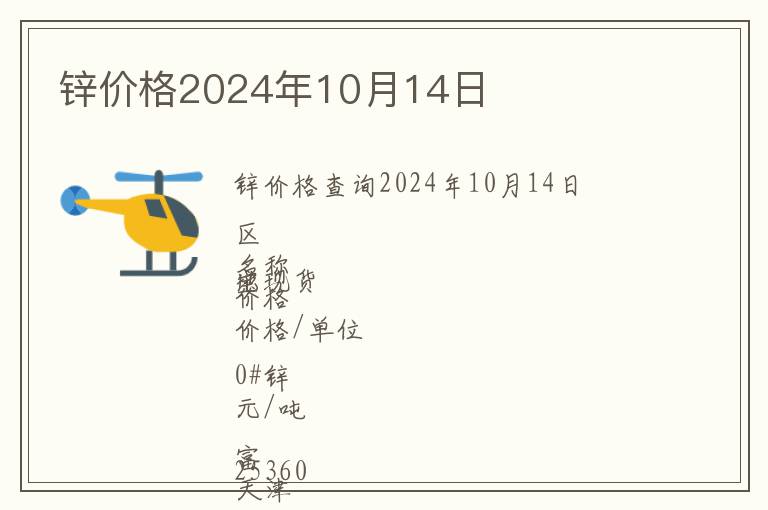 鋅價(jià)格2024年10月14日